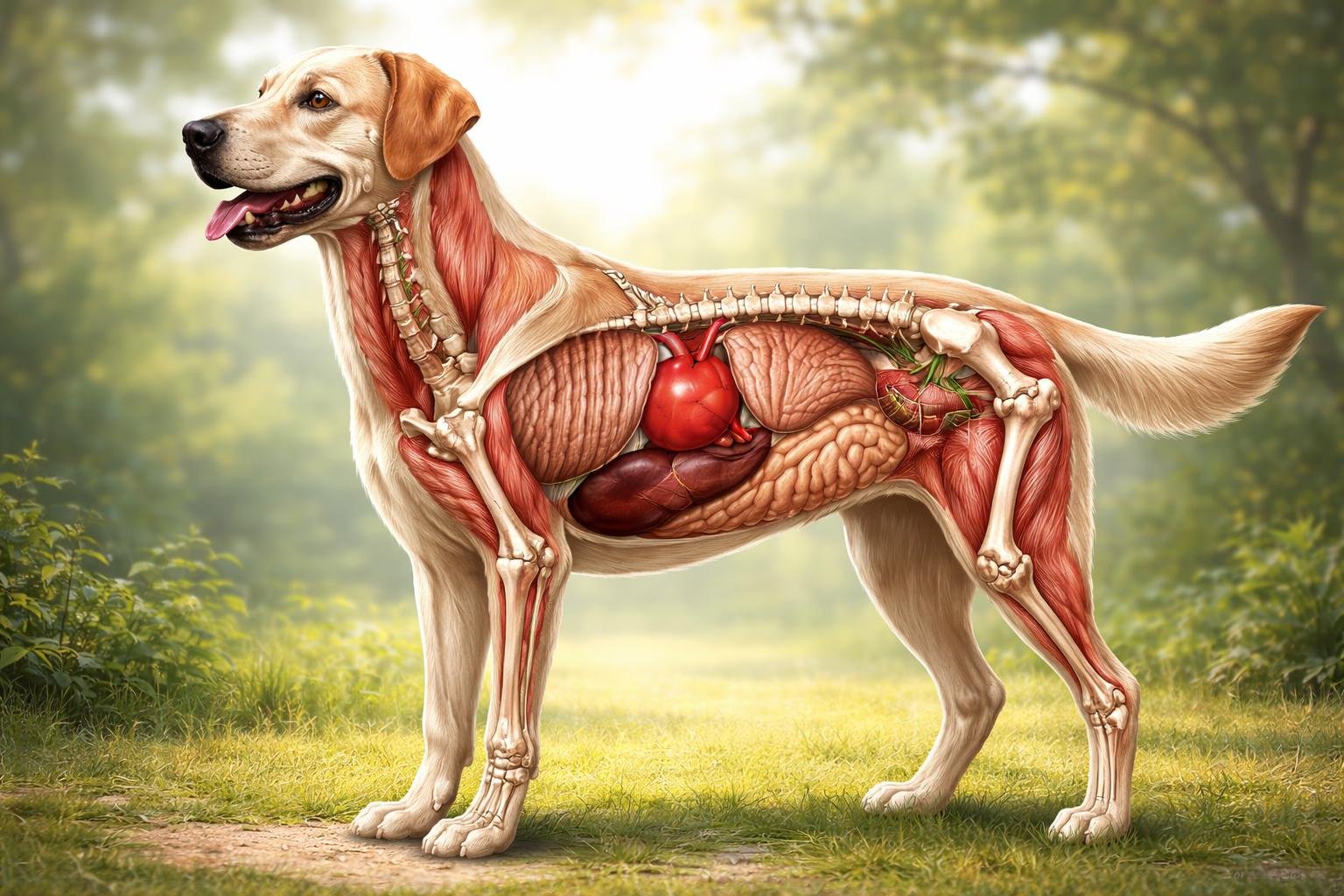 Részletes kutya anatómiája, testfelépítésének ábrája szemléltetve