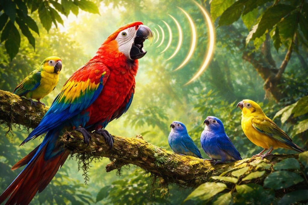 Nimfa papagáj különböző hangadásokkal kommunikál a természetben