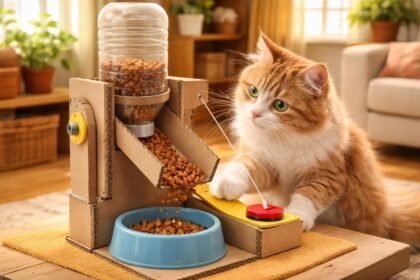 Otthon készített macska önetető játékos és praktikus megoldás