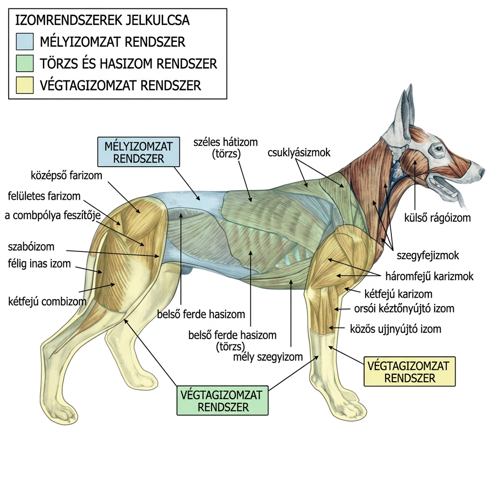 Kutya izomzatának részletes infografikája