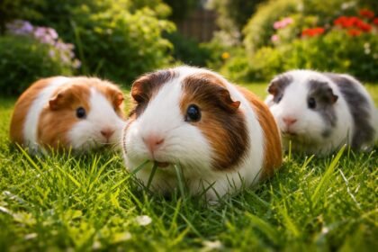 Tengerimalac biztonságosan legel a zöld gyepen a kertben