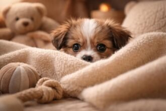 Félős kiskutya biztonságban otthon, magabiztosságot tanulva