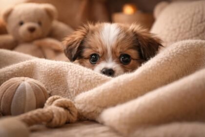 Félős kiskutya biztonságban otthon, magabiztosságot tanulva