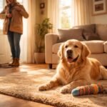 Kutya nyugodtan pihen egyedül otthon, szeparációs szorongás megelőzés