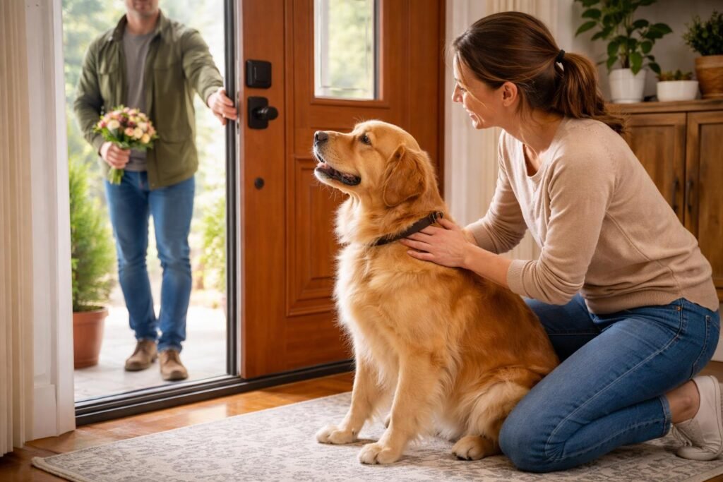Látogatók és vendégek: Így tanítsd meg kutyádnak, hogy ne ugráljon fel senkire Kutyát tanítanak csengő használatára a látogatók érkezése előtt