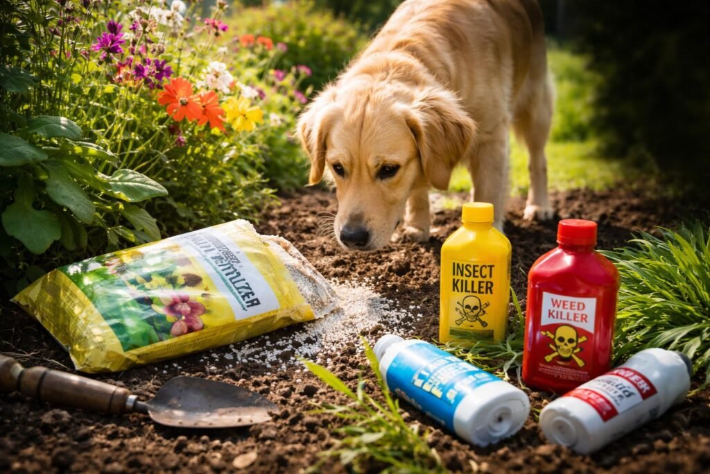 Veszélyek a kertben: Növények és tárgyak, amik ártalmasak lehetnek a kutyára Kerti vegyszerek és műtrágyák, amelyek veszélyesek lehetnek a kutyákra a kertben