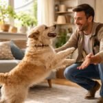 Kutyus boldogan ugrál a vendégek érkezésekor a bejárati ajtónál