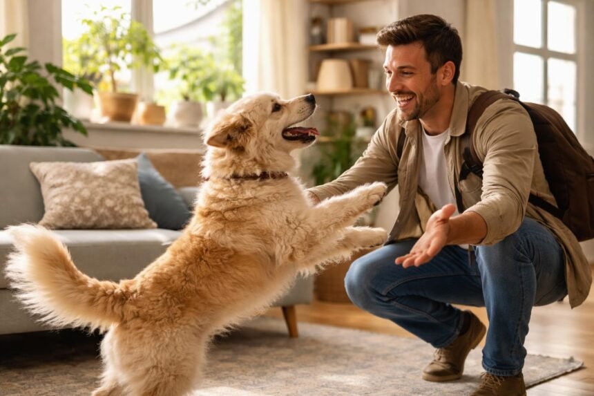 Látogatók és vendégek: Így tanítsd meg kutyádnak, hogy ne ugráljon fel senkire Kutyus boldogan ugrál a vendégek érkezésekor a bejárati ajtónál