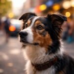 Közeli kép egy figyelmetlen kutyáról a gazdája mellett a parkban