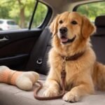 Kutyával autóban nyugodtan várakozó gazdi és kutya