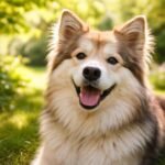 Kánikulában lihegő kutya vastag bundában a kertben